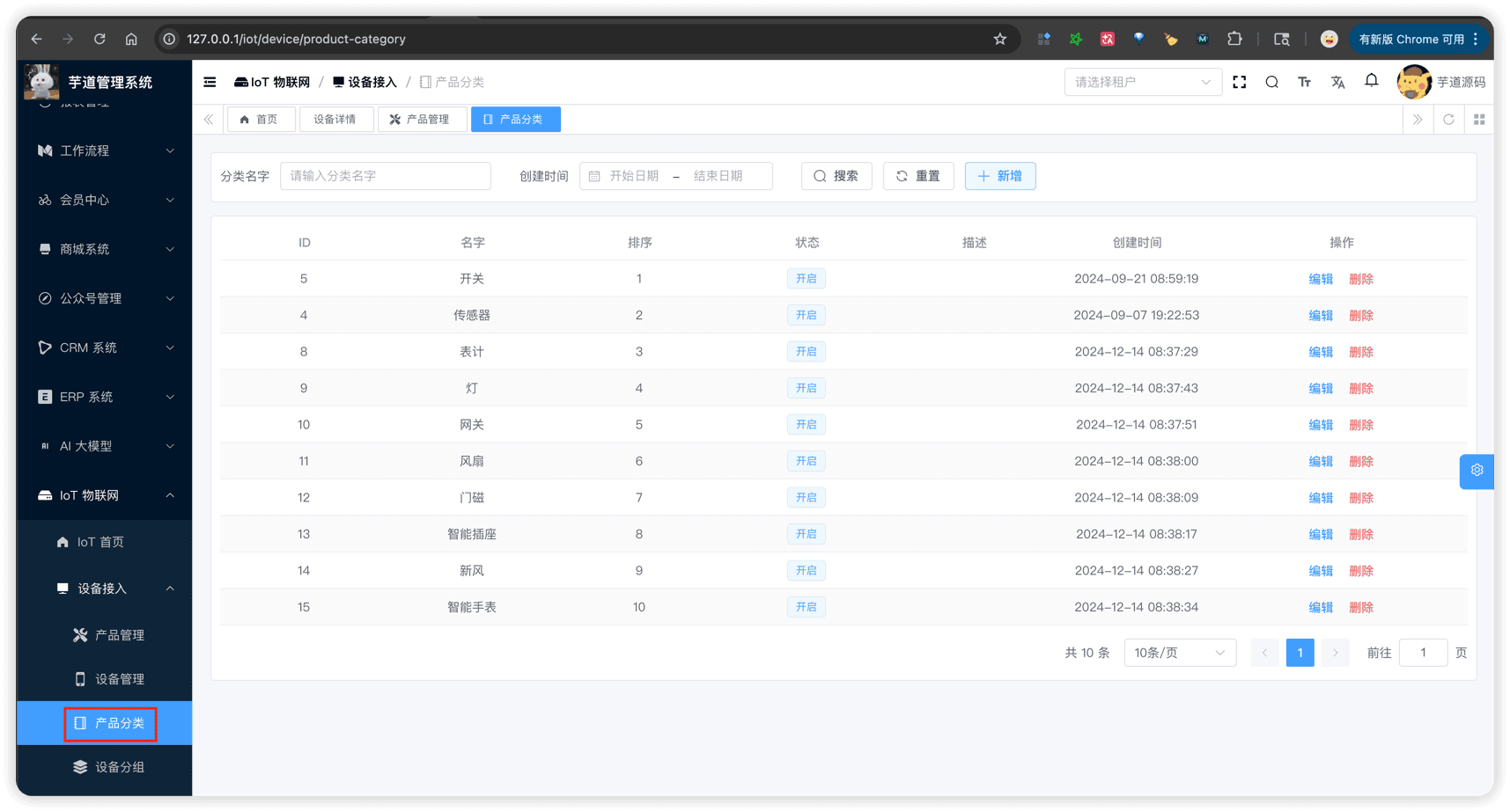 管理后台 - 产品分类